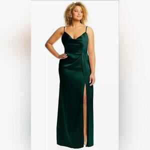 Dessy Group cowl necked wrap maxi dress w/ front slit in Evergreen NWT sz 22W